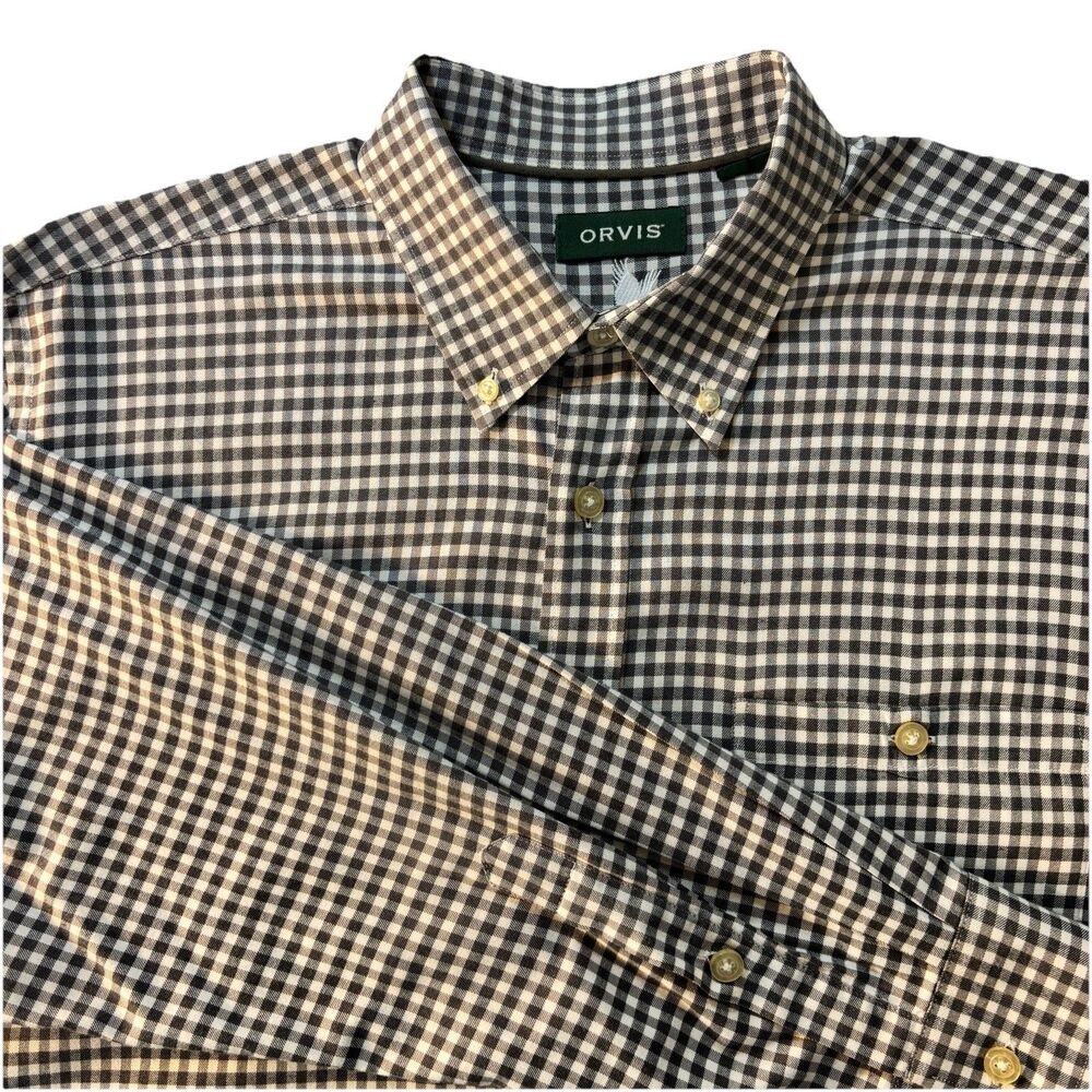 Orvis Country Twill Mens Large Black & White Plaid Button Down Long Sleeve Shirt